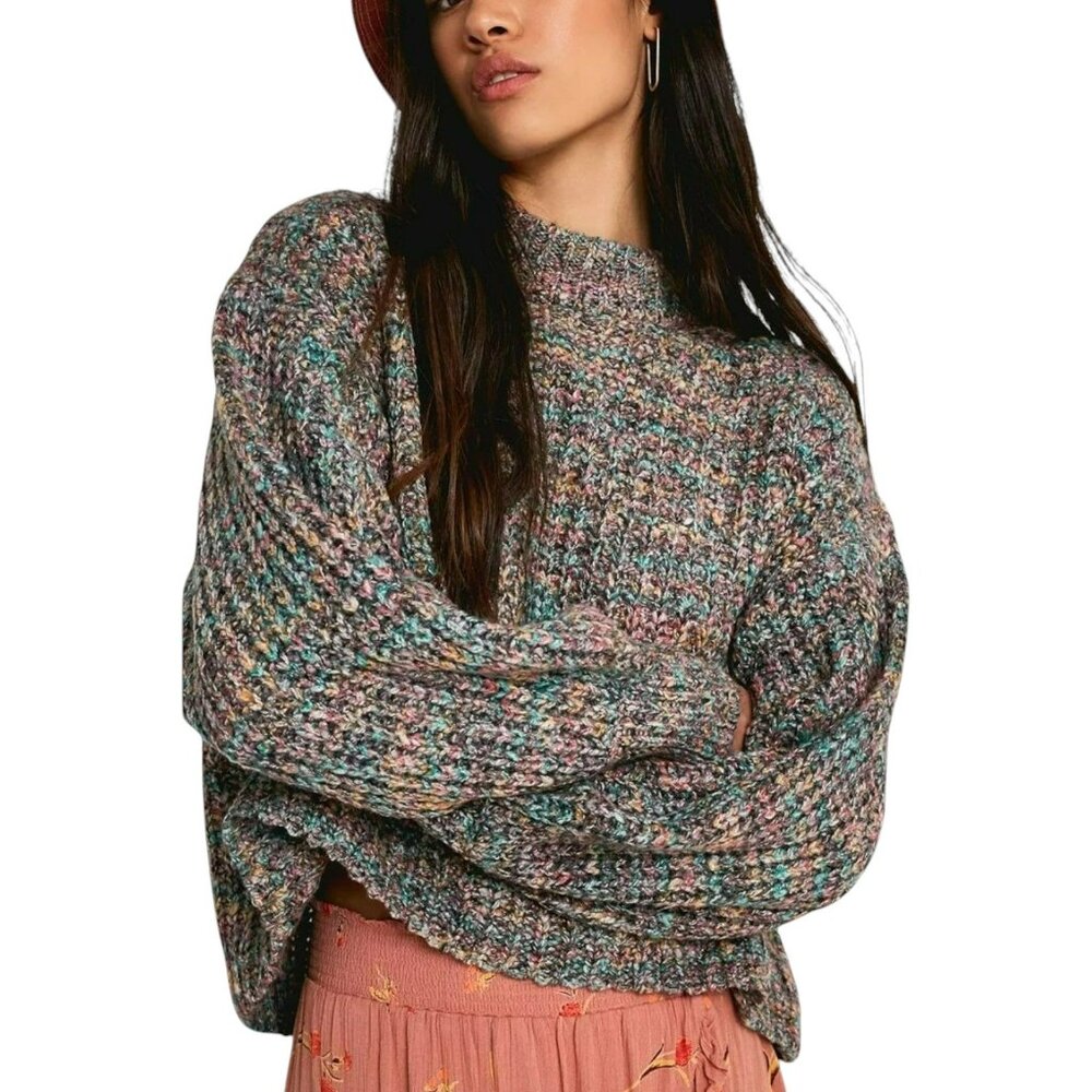 Urban Outfitters Casey Mock Neck Sweater S Multicolor Marled Relaxed Cozy Chic